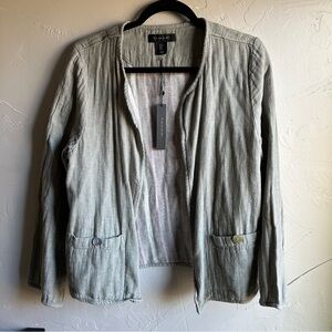 NWT Tahari Sage Green Linen Blend Open Front Lagenlook Minimalist Jacket Sz L‎